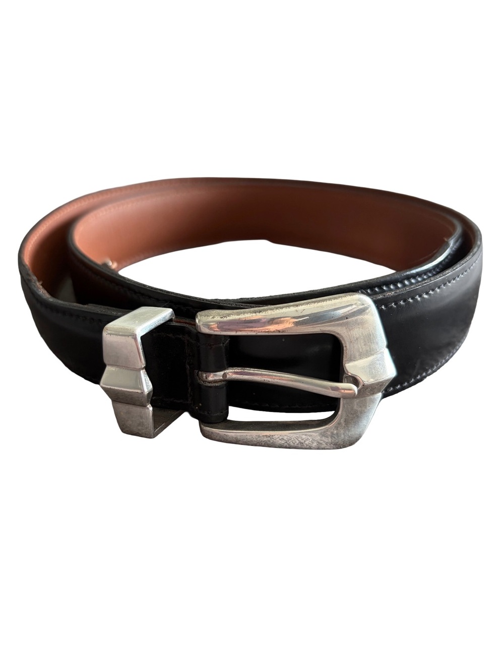 Vintage 1997 Bench Craft Black Leather Western Belt with Silver Buckle - size 38